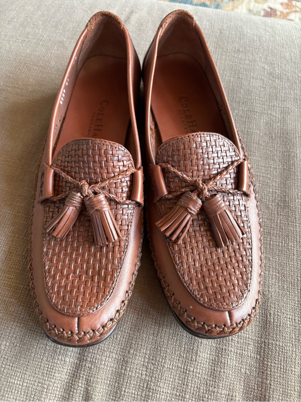 Vintage Cole Haan Woven Brown Leather Tassel Moccasin Loafers Size 8 AA Mint